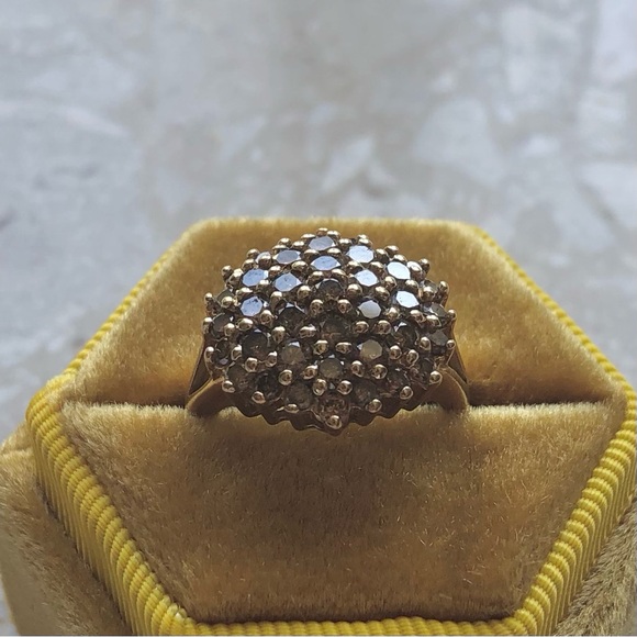 1.50 Carat Cognac Diamond Yellow Gold Cluster Cocktail Vintage Modern Ring - Picture 10 of 11